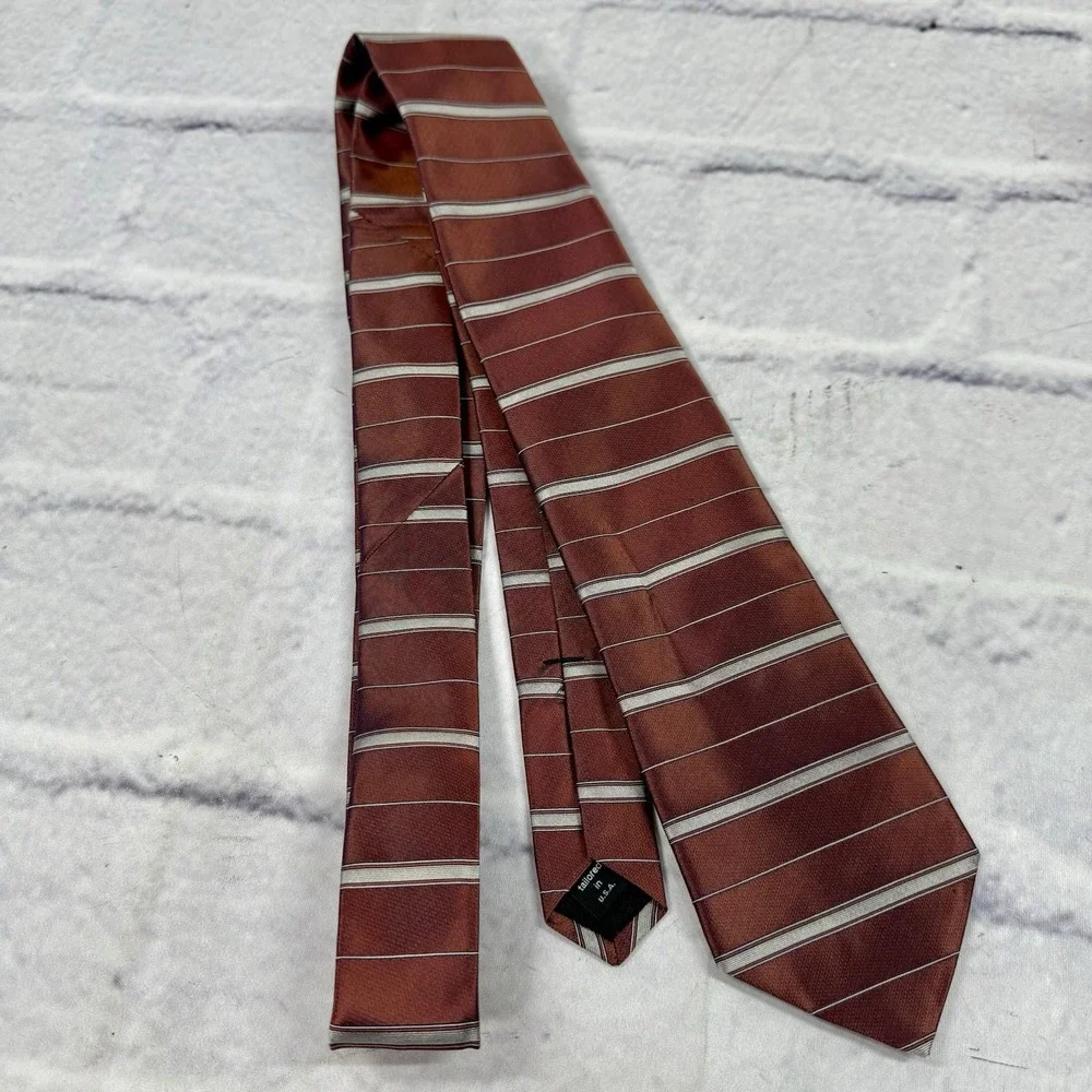 Murano Men's Silk Tie Bronze Striped‎ Made in USA 58